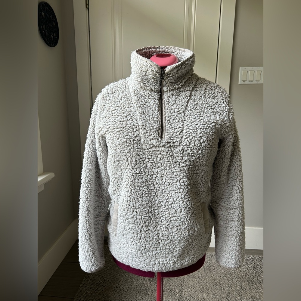 Thread & Supply Light Gray Sherpa Turtleneck Sweater